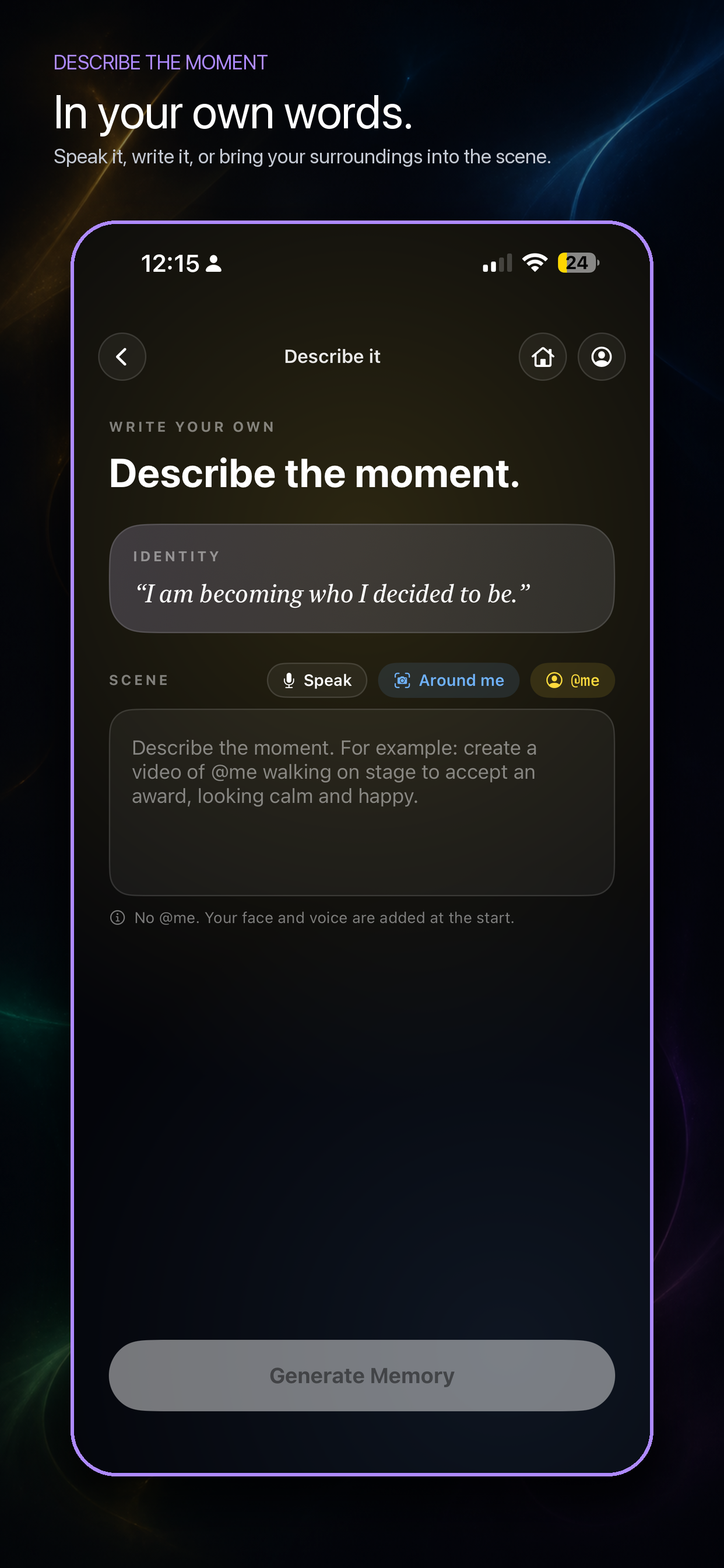 NoTension app — describe the moment